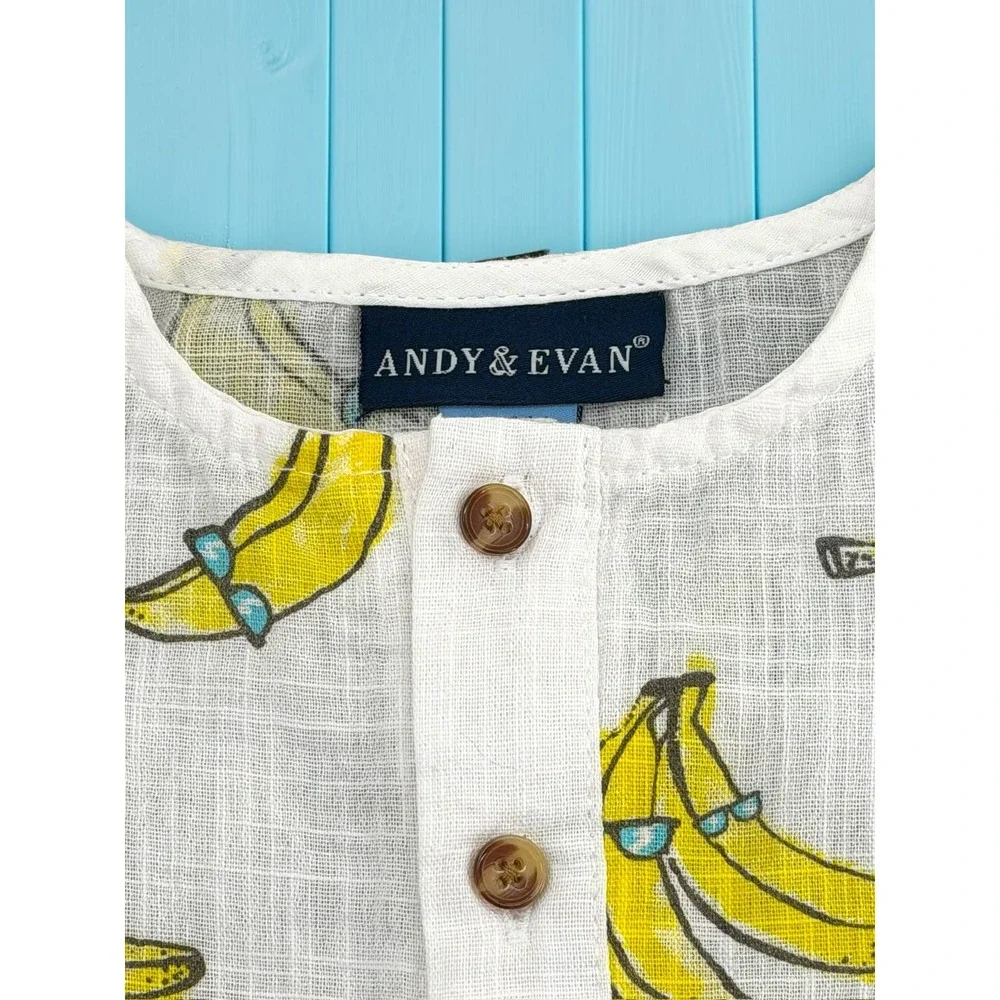 Andy & Evan Banana Print Cotton Gauze Romper and Hat Set Kids 3-6M